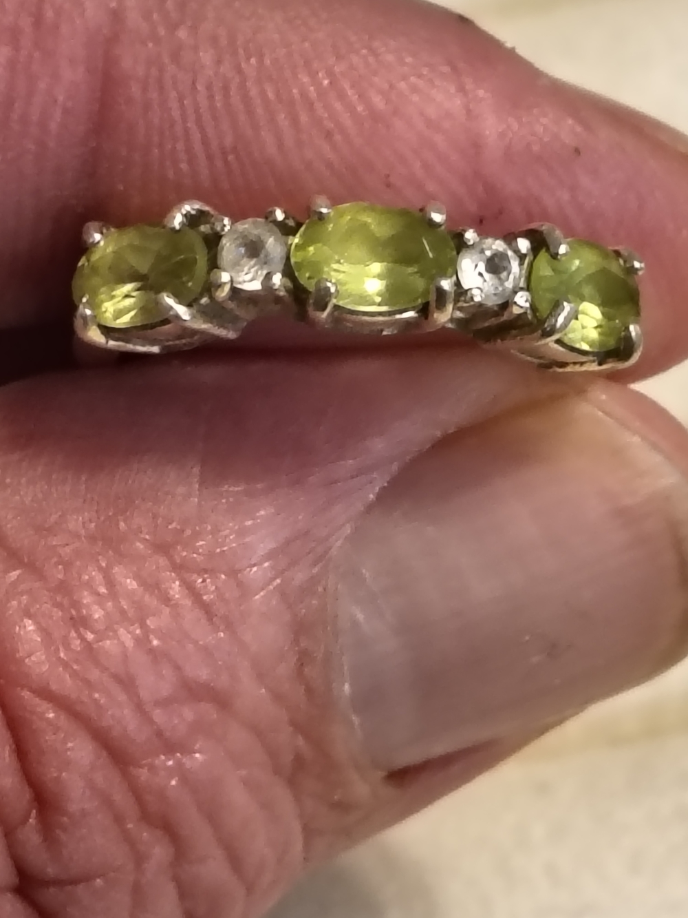 Sterling Silver Peridot and White Topaz Sterling Silver Band Signed